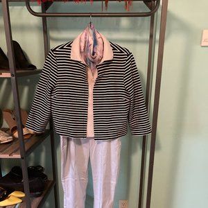 3/4 Sleeve Striped Open Front Blazer